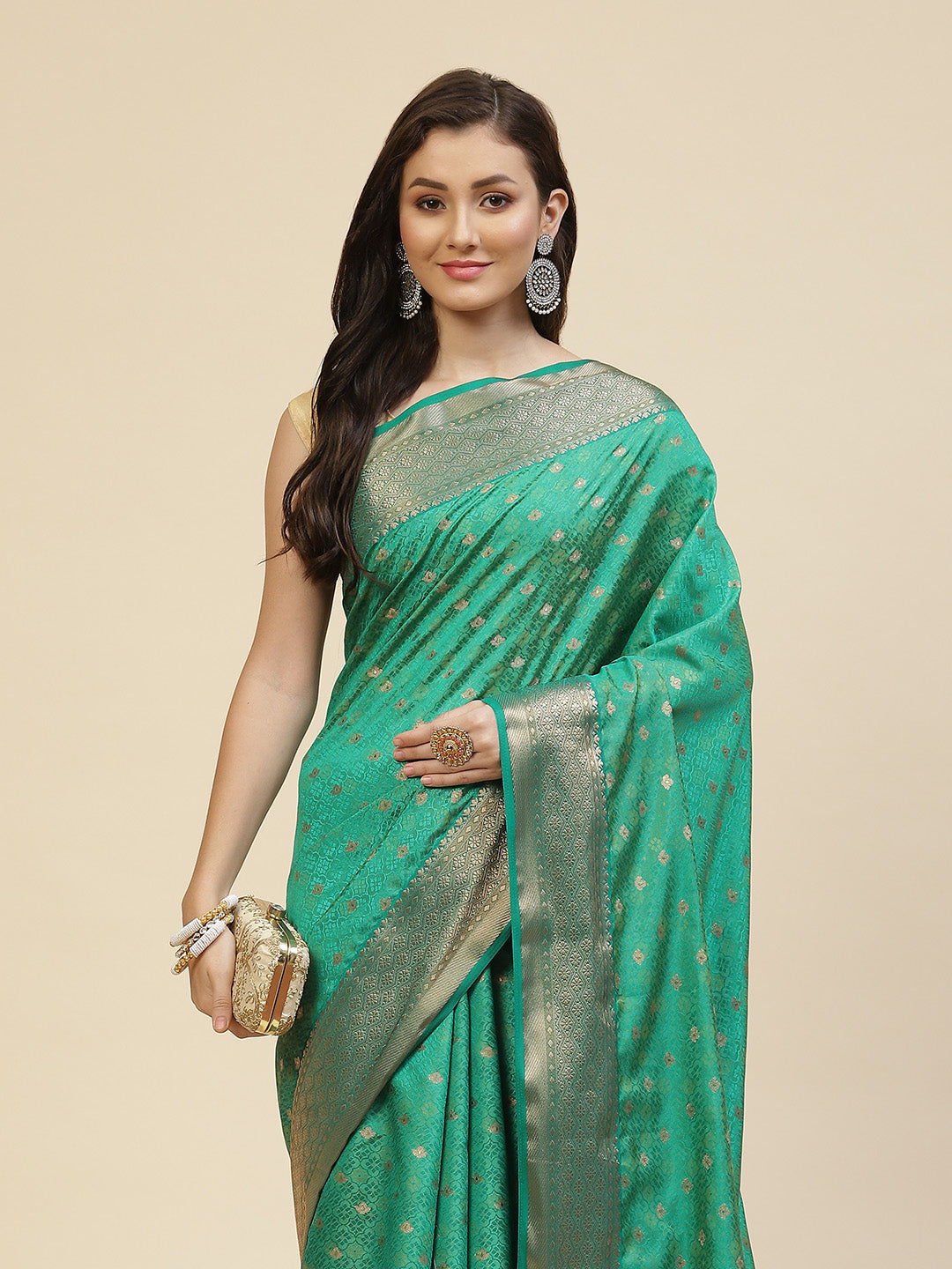 Zari Border Booti Linen Woven Saree