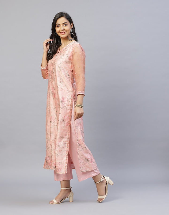 Chanderi Printed Kurti Palazzo Set