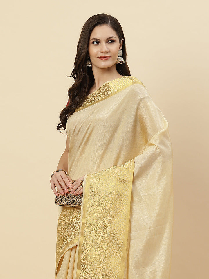 Plain Zari Border Art Handloom Woven Saree