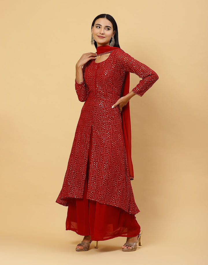 Sequence Embroidered Art Georgette Salwar Kameez Stitched Suit With Georgette Dupatta