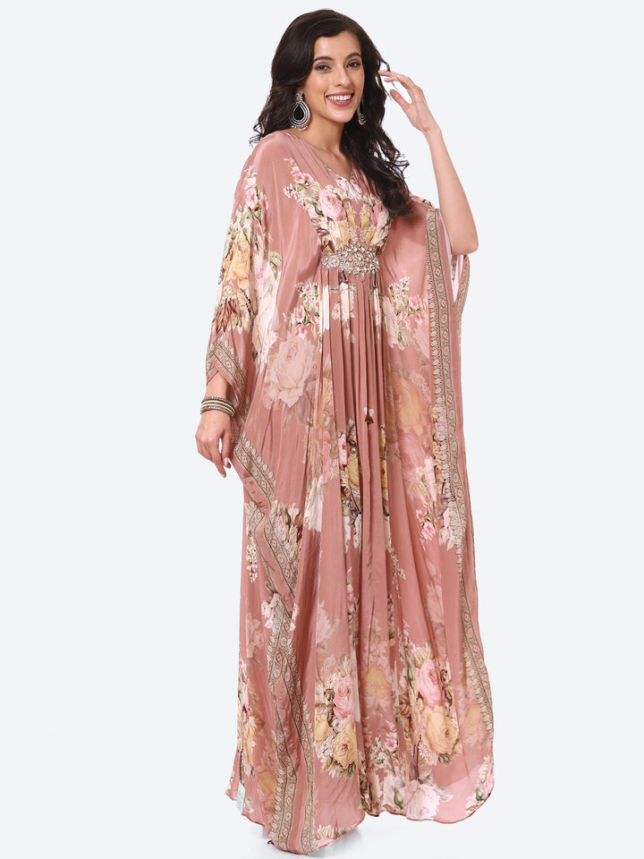 Floral Printed Crepe Kaftan Dress