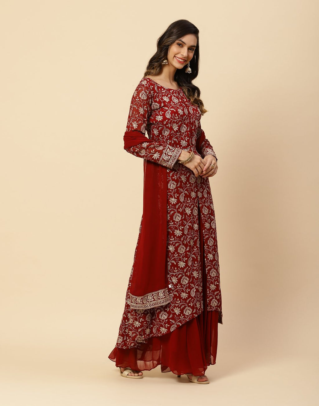 Embroidered Georgette Salwar Kameez Stitched Suit With Net Dupatta