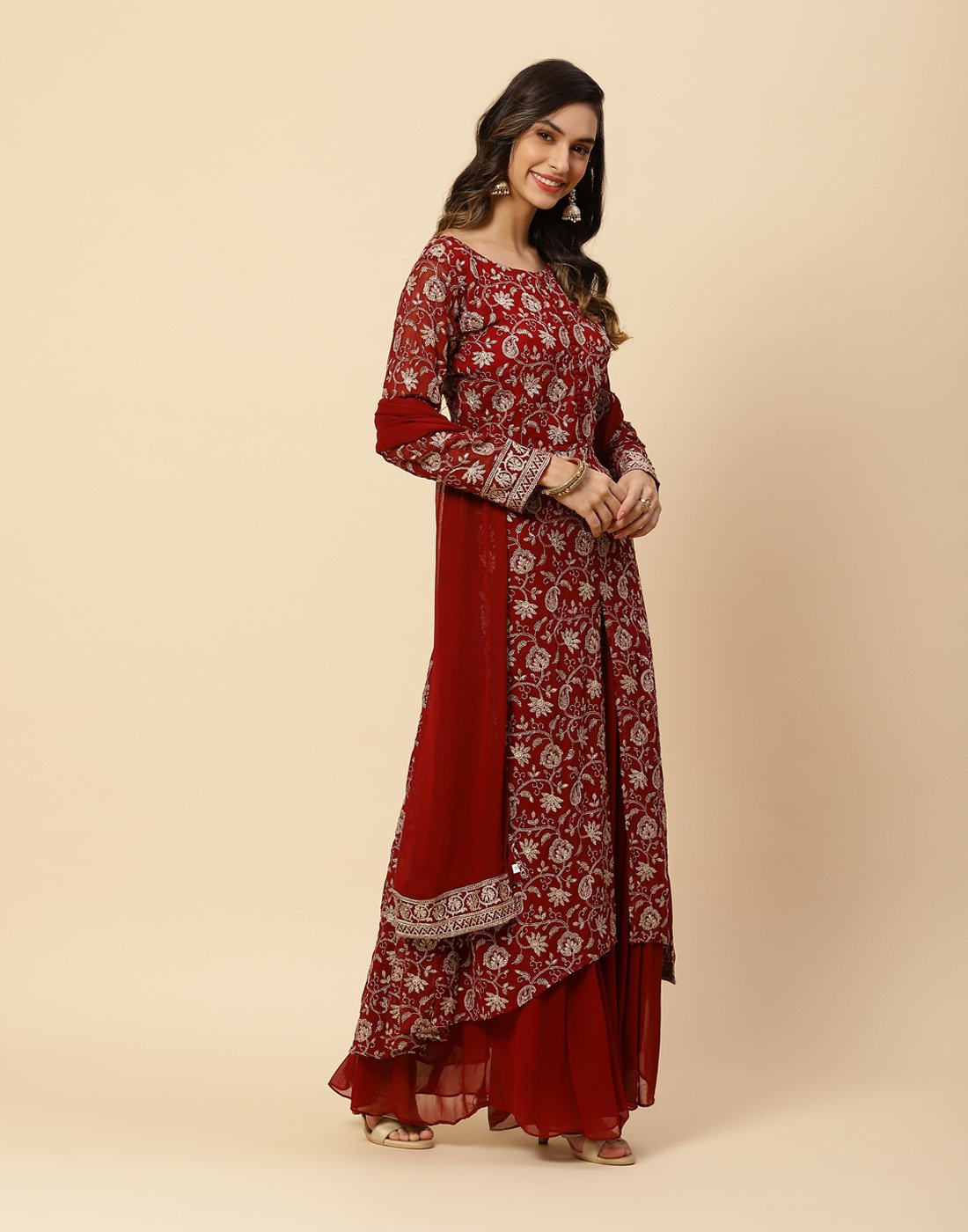 Embroidered Georgette Salwar Kameez Stitched Suit With Net Dupatta