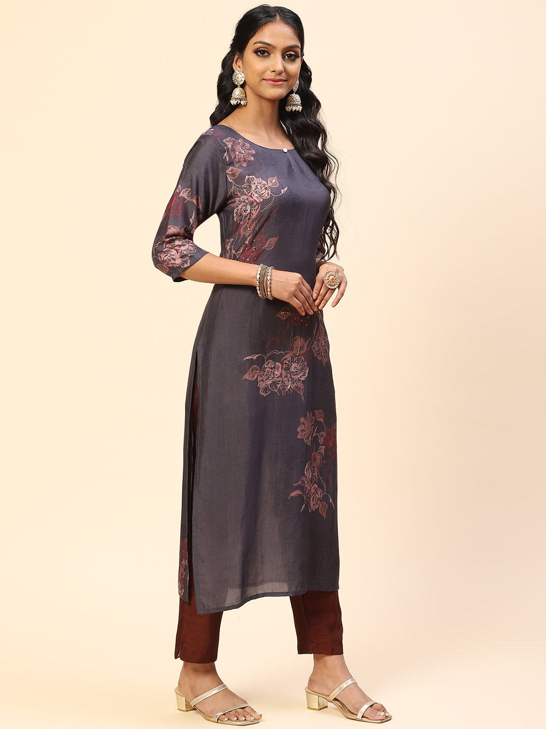 Floral Printed Cotton Kurta With Pants