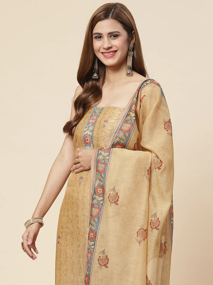 Printed Chanderi Unstitched Suit Piece With Dupatta