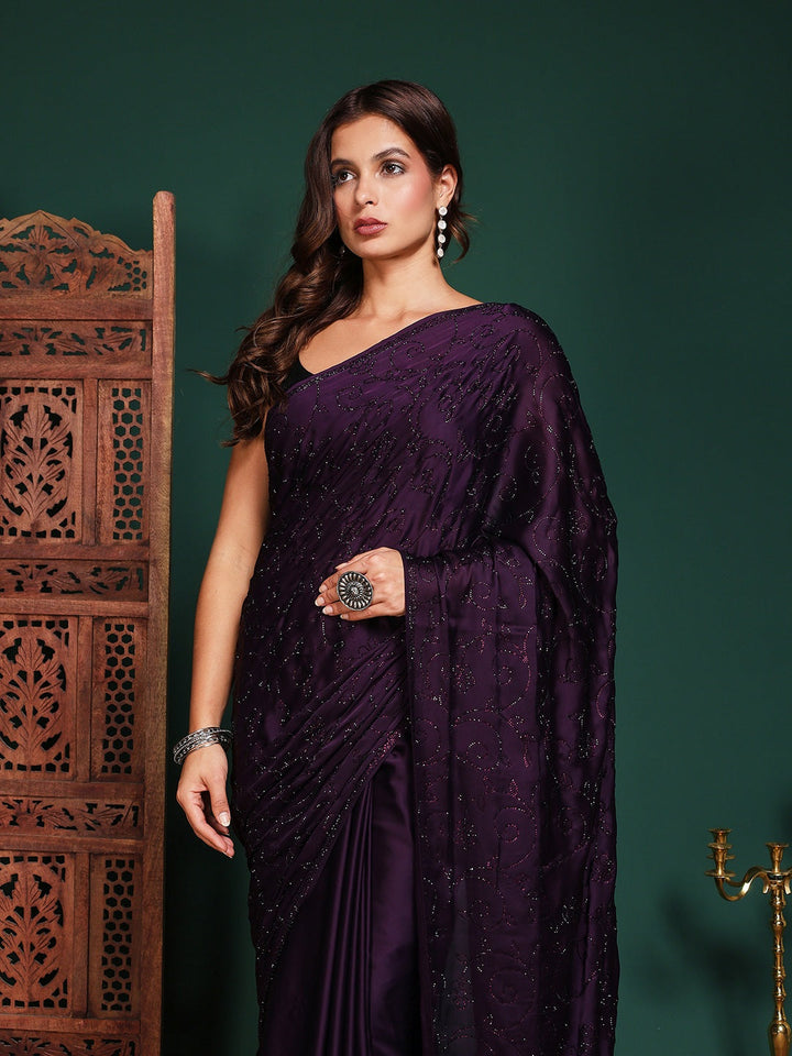 Embroidered Satin Saree