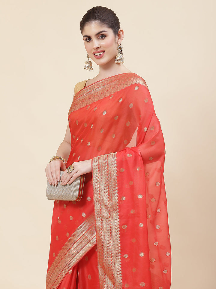 Zari Booti Organza Woven Saree