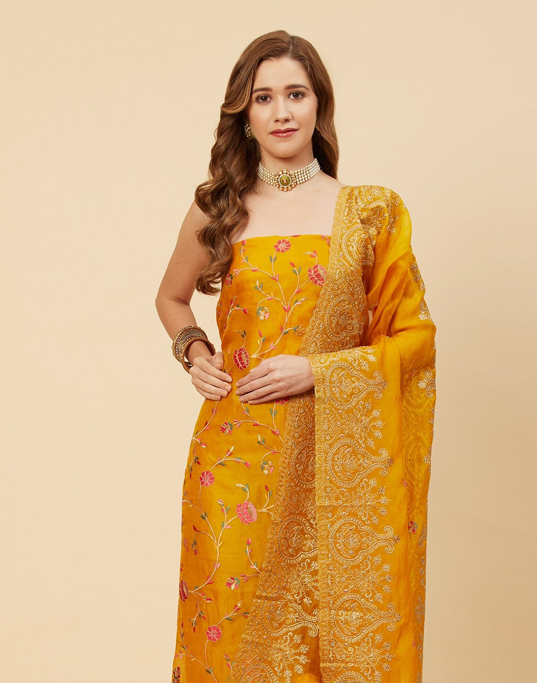 Resham Jaal Embroidered Organza Suit Piece With Dupatta