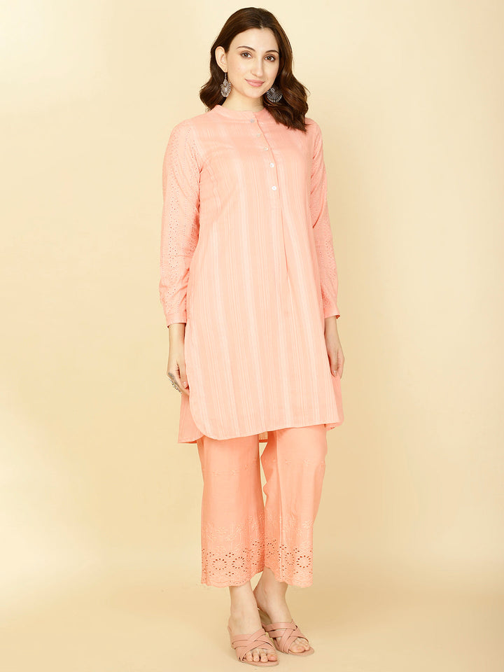 Plain Woven Cotton Kurta With Pants