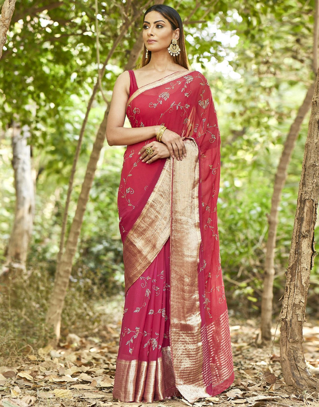 MBZ Meena Bazaar-Plain GGT Woven Saree