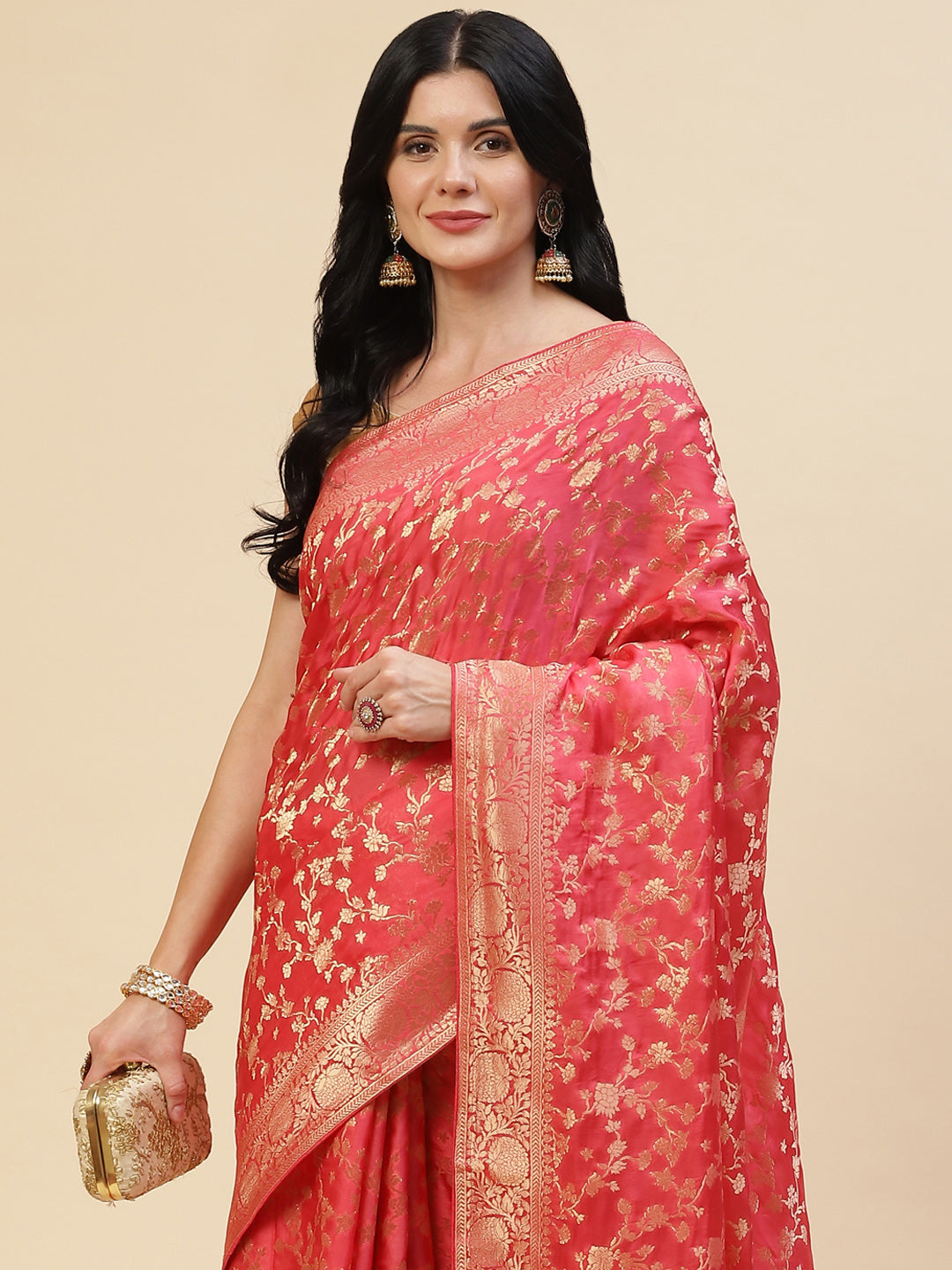 Zari Jaal Satin Woven Saree