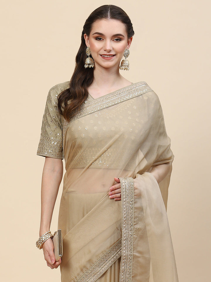 Sequin Embroidered Organza Saree