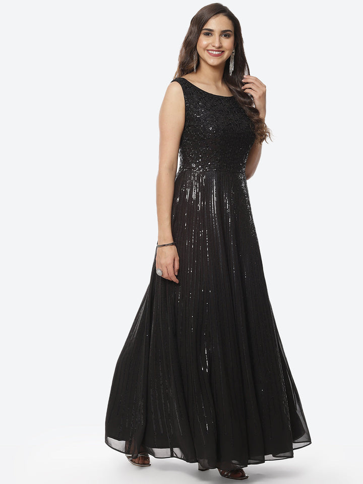 Sequin Georgette Long Dress