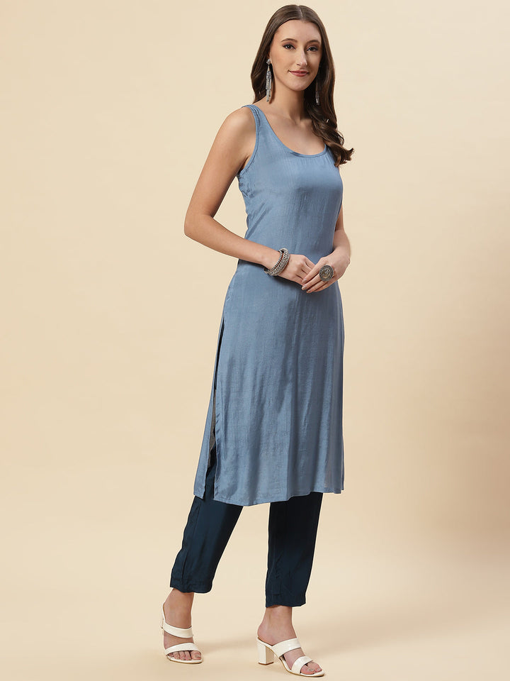 Sequin Embroidered Georgette Kaftan Kurta With Pants