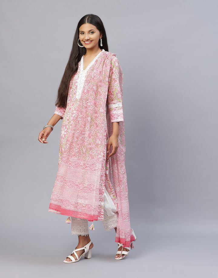 Pink Cotton Salwar Kameez Stitched Suit