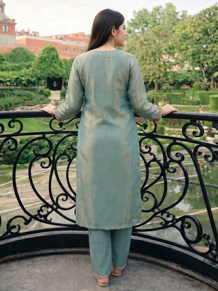Embroidered Tissue Suit Set With Dupatta