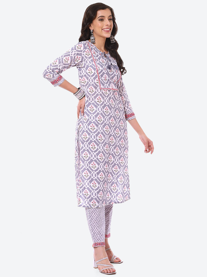 Floral Booti Printed Cotton Kurta With Pant &amp; Dupatta