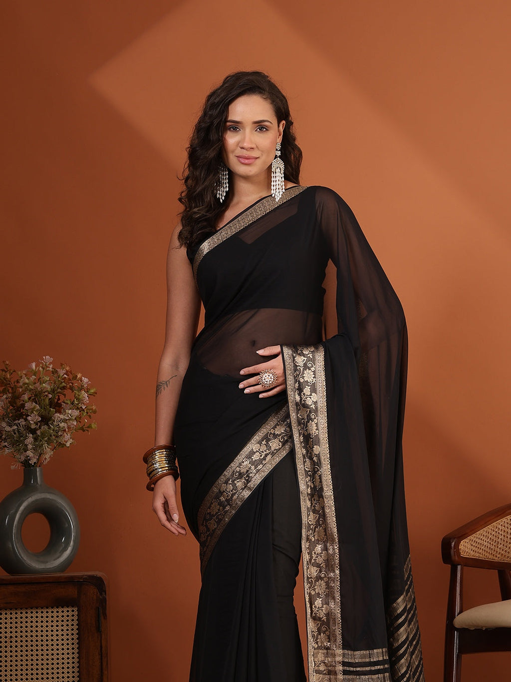 Plain Chiffon Saree