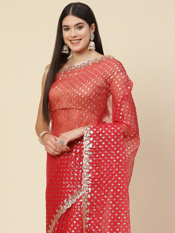Mirror Embroidered Organza Saree