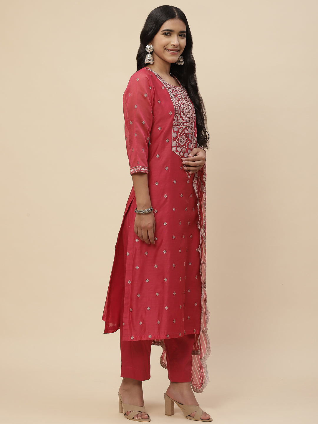 Booti Embroidered Cotton Kurta With Pants &amp; Dupatta