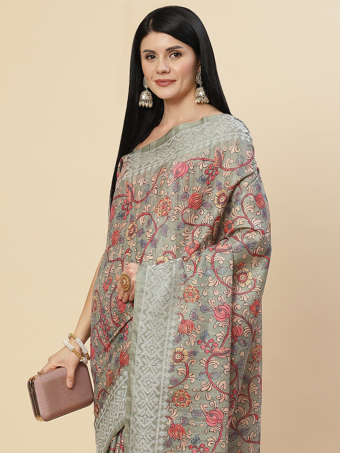 Digital Floral Printed Tussar Saree