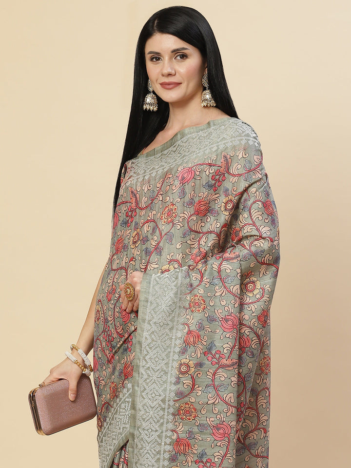 Digital Floral Printed Tussar Saree