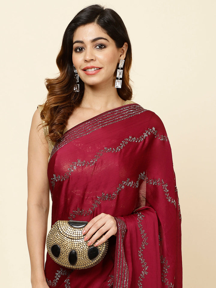 Stone Embroidered Chiffon Saree