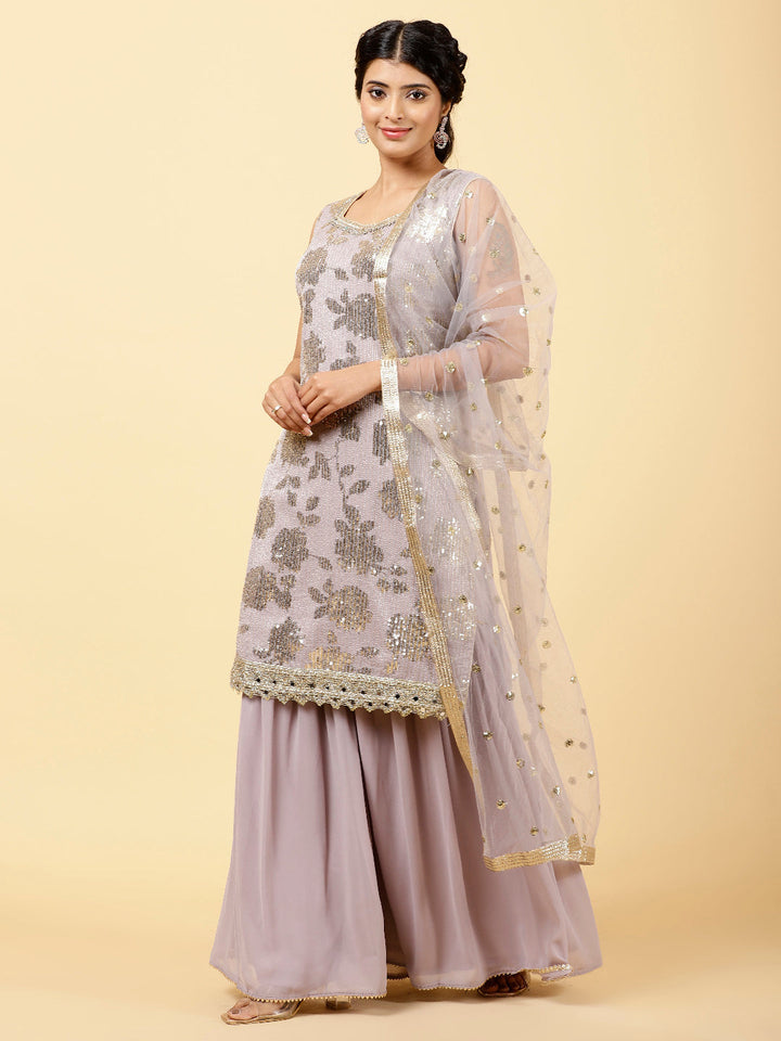 Sequin Georgette Kurta With Garara &amp; Dupatta