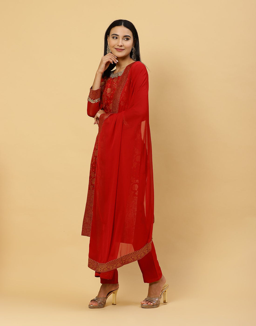 Embroidered Banarasi Brocade Salwar Kameez Stitched Suit With Georgette Dupatta