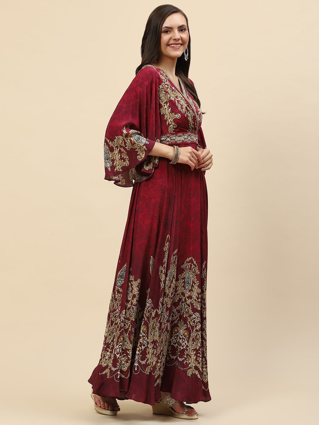Digital Printed Crepe Gown Dress