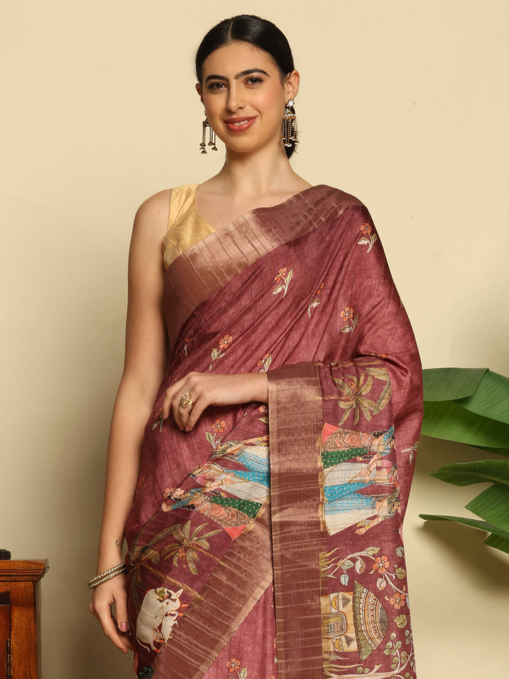 Digital Printed Tussar Saree