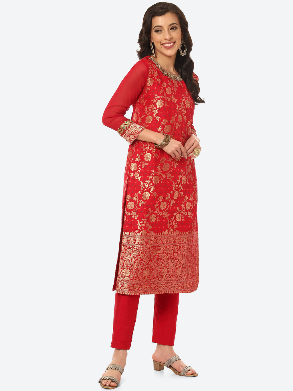 Floral Zari Zaal Banarsi Brocade Kurta With Pant & Dupatta