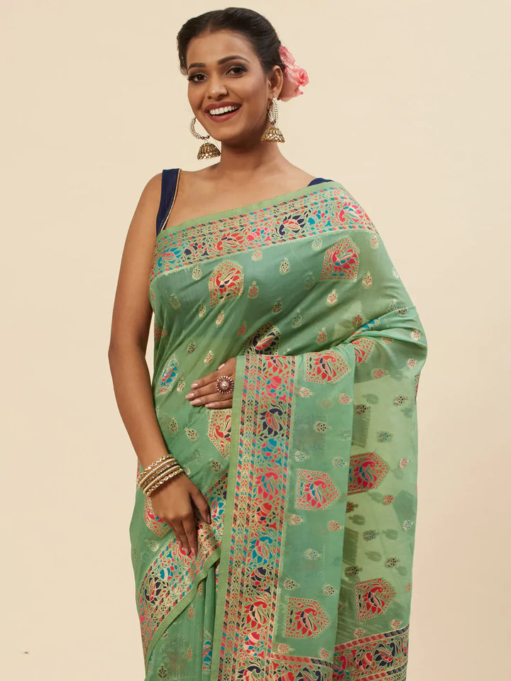 Zari Border Booti Handloom Woven Saree