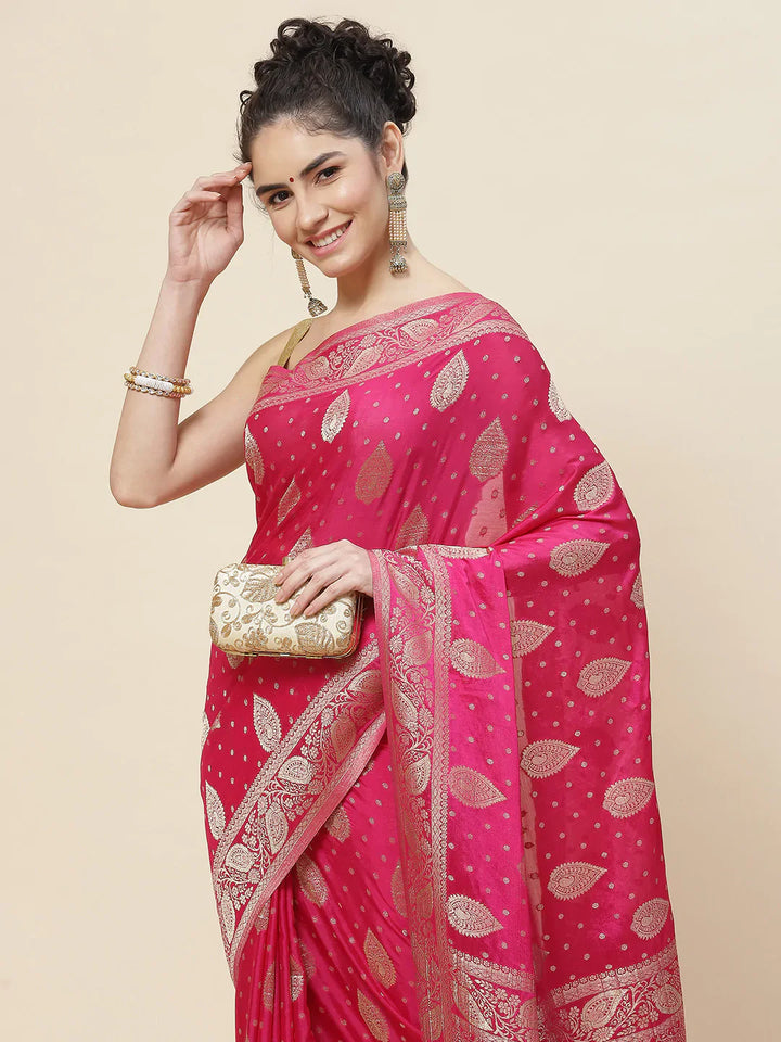 Zari Booti Crepe Plain Saree