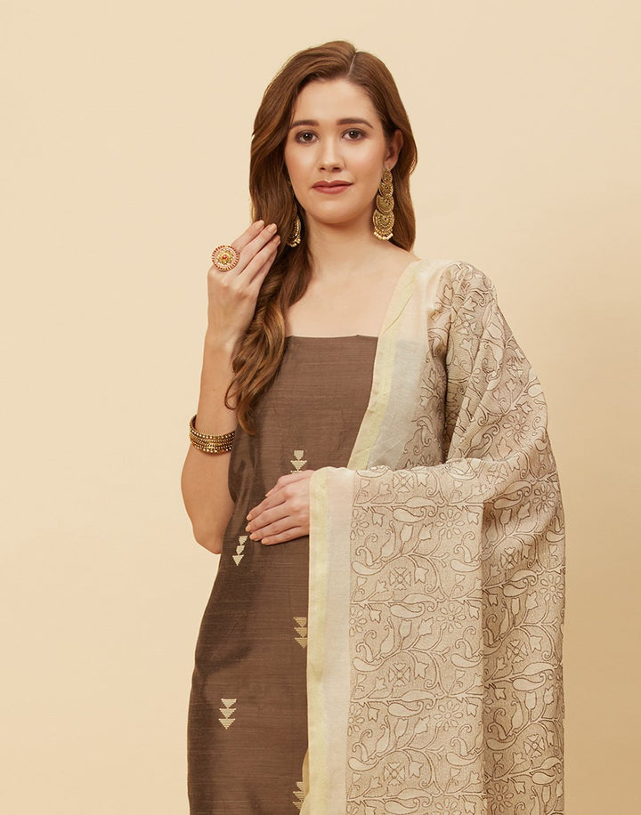 Embroidered Chanderi Suit Piece With Dupatta