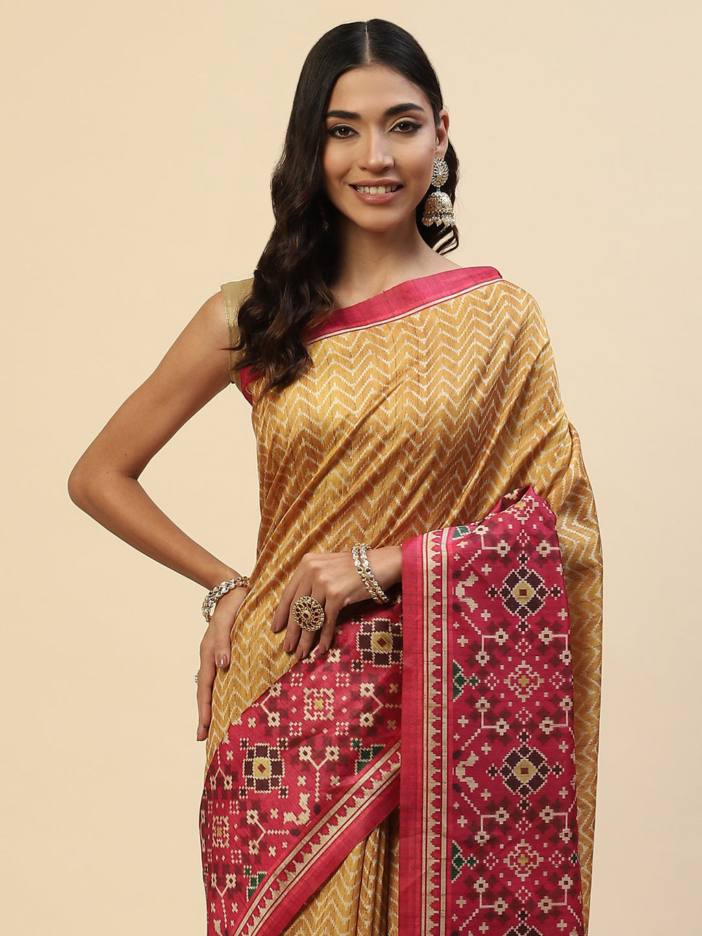 Geometric Printed Tussar Saree
