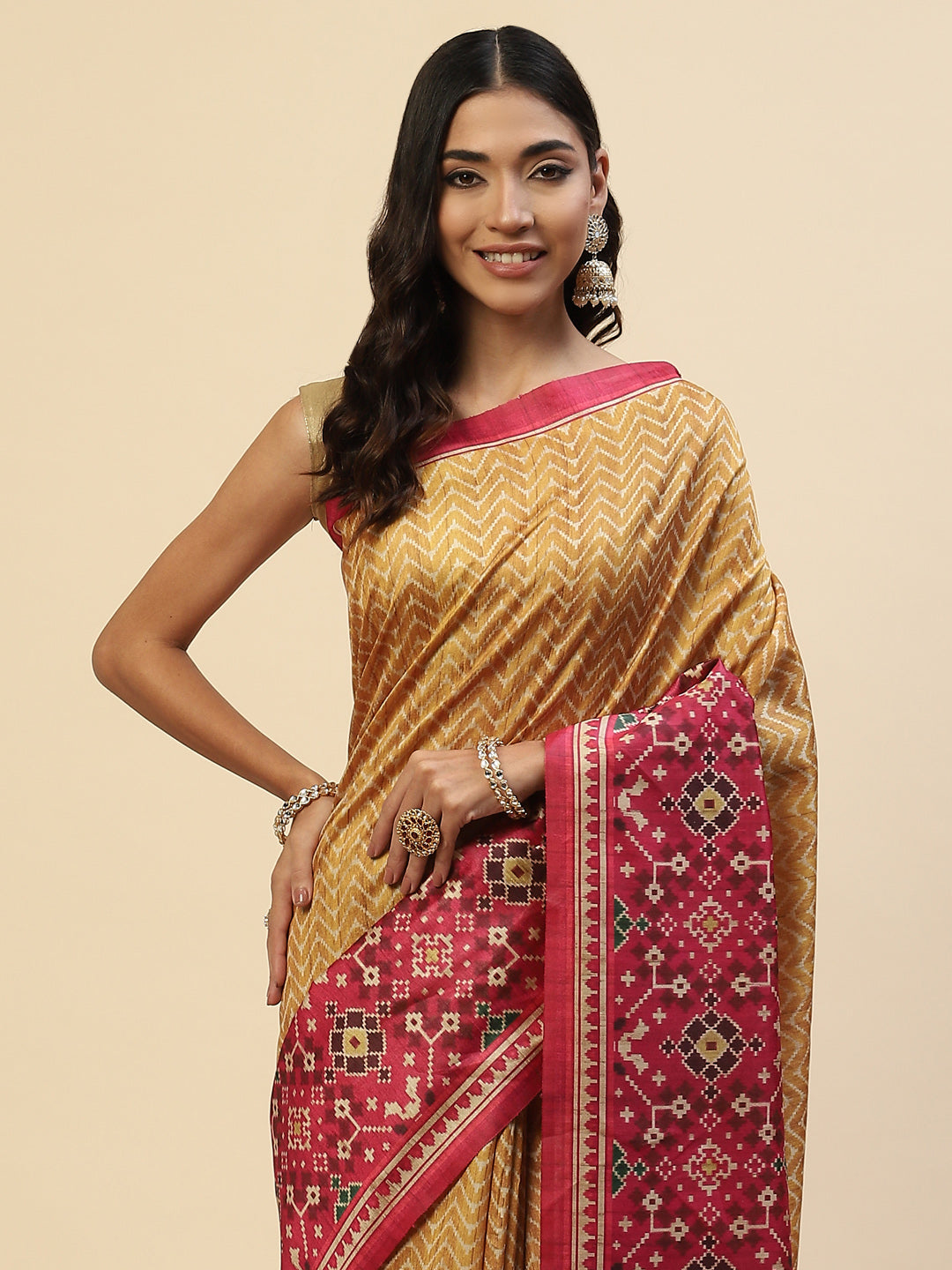 Geometric Printed Tussar Saree