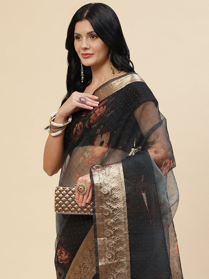 Digital Floral Stone Satin Printed Saree
