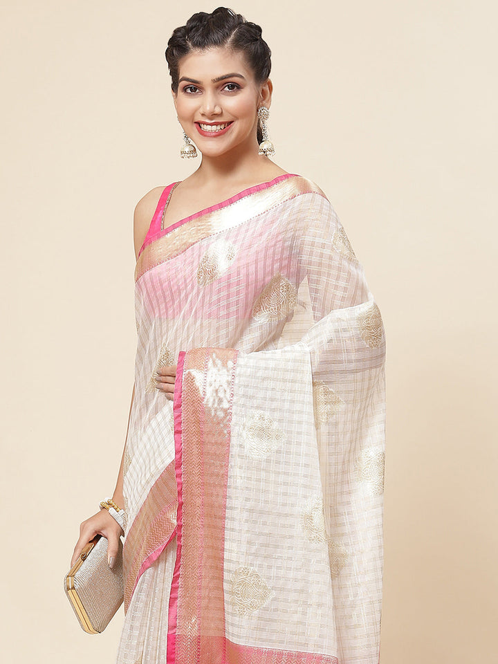 Zari Border Booti Cotton Woven Saree