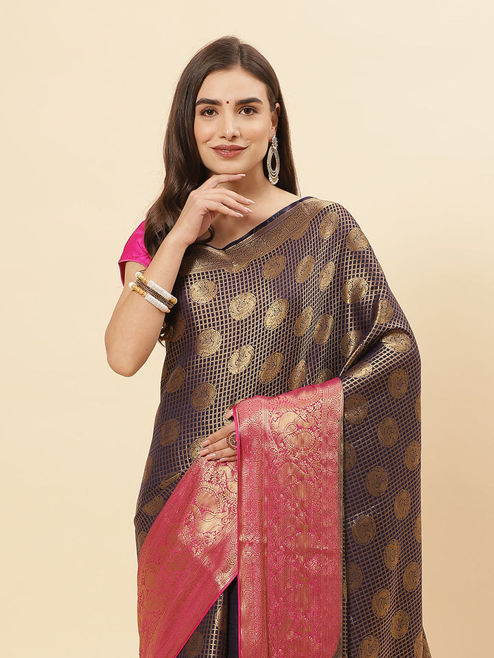 Brocade Zari Jaal Art Handloom Saree With Running Blouse