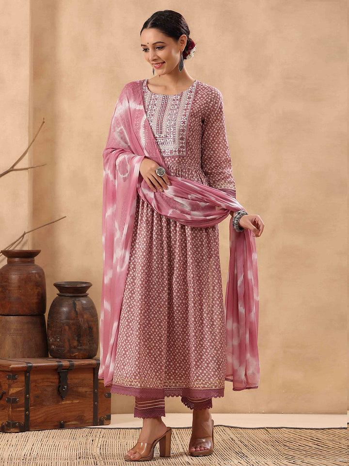 Block Printed Cotton Kurta With Pants &amp; Dupatta