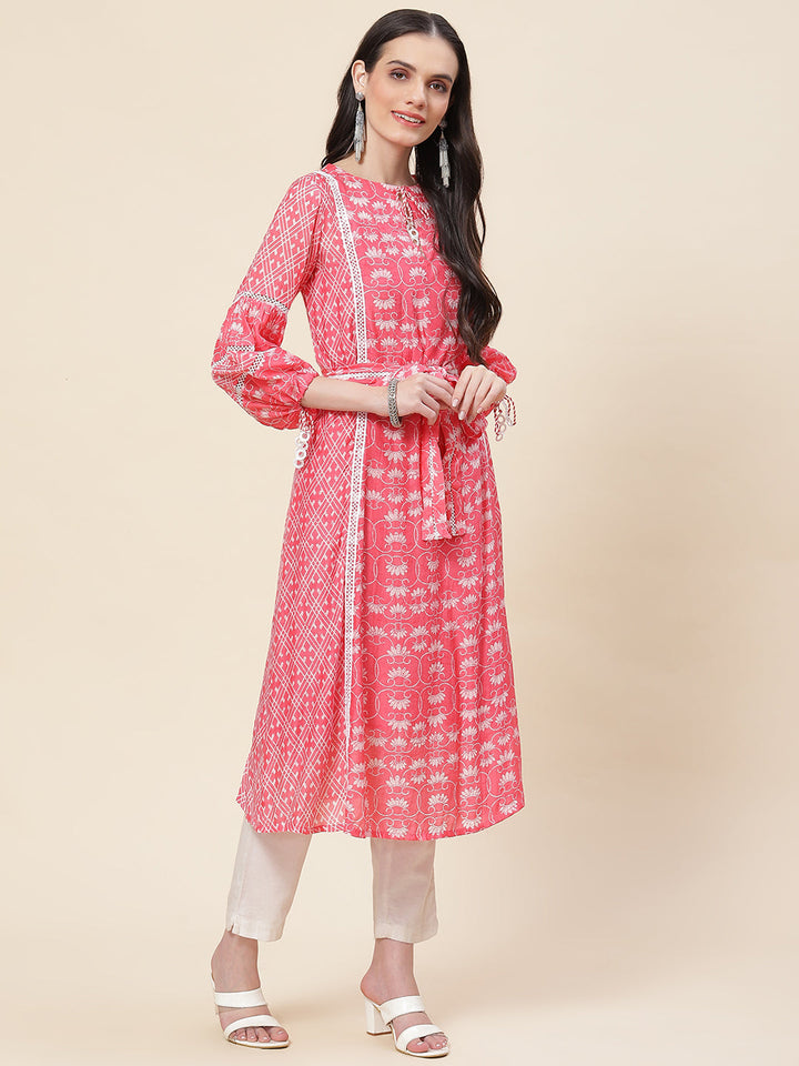 Floral Printed Muslin Kurta