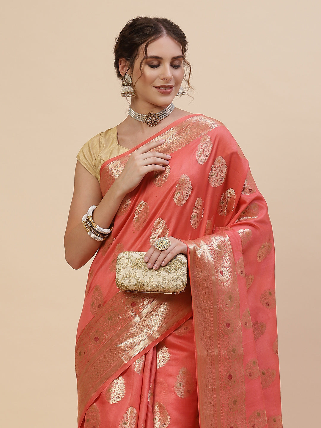 Zari Border Booti Cotton Woven Saree