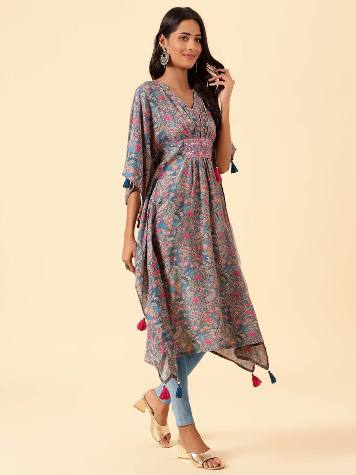 Floral Printed Muslin Kaftan Kurta