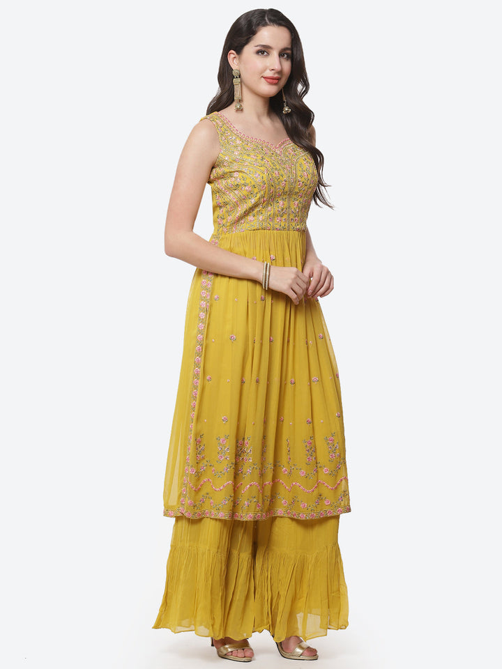Resham Booti Georgette Stitched Anarkali Salwar Kameez With Net Dupatta