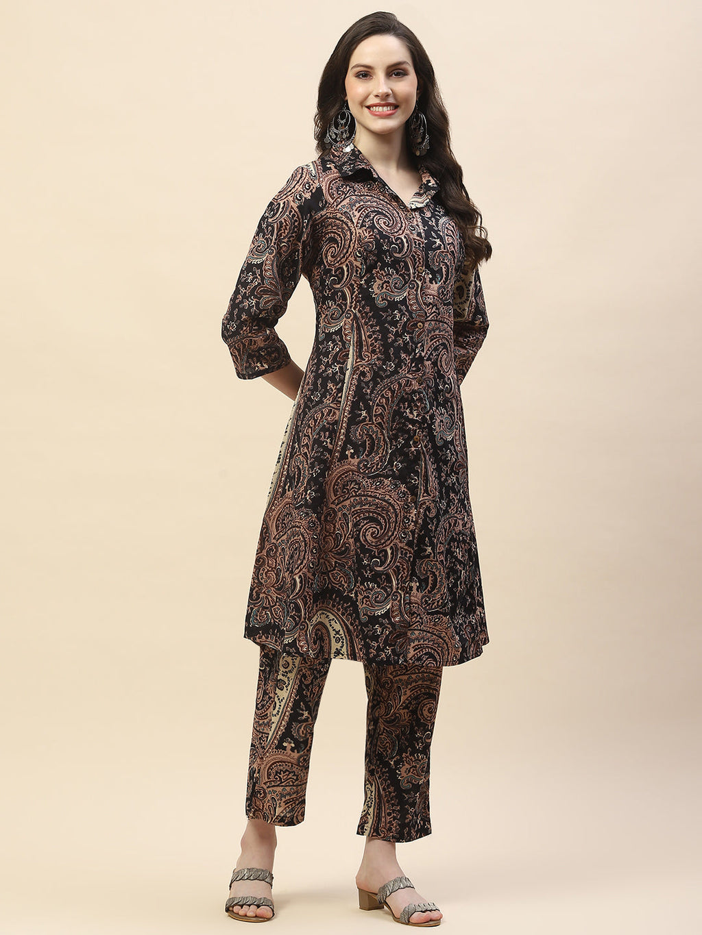 Paisley Printed Cotton Kurta With Pants