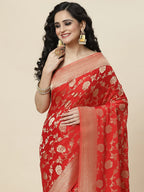 Floral Zari Jaal Georgette Plain Saree