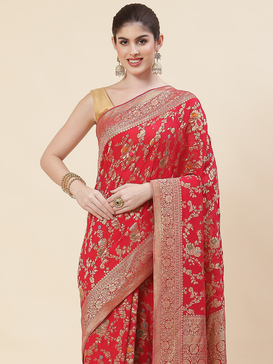 Floral Zari Jaal Georgette Plain Saree