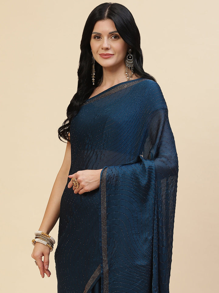 Resham Border Embroidered Chiffon Saree
