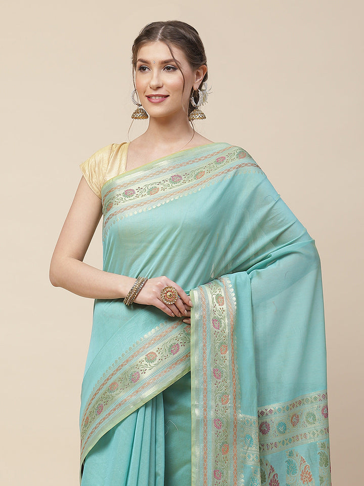 Plain Zari Border Cotton Woven Saree